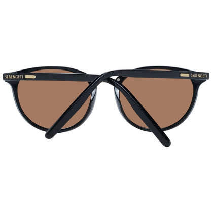 Sunglasses by Serengeti for women in metal & acetate and black featuring an opulent full-rim round frame design with a sophisticated black coloured frame finish and high-performance polarized category-3-dark-tint lens.