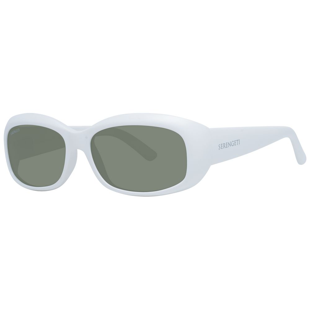 Sunglasses by Serengeti for women in nylon white showcases a ethereal silhouette, featuring white coloured frame rectangle full-rim frame design with polarized category-3-dark-tint lens for a ethereal finish.
