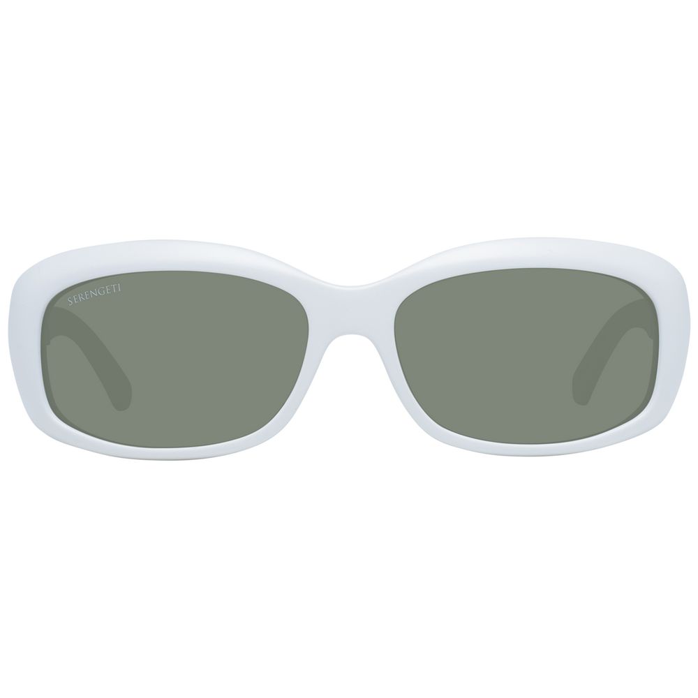 This Sunglasses by Serengeti for women in nylon white presents a sumptuous silhouette, showcasing a sumptuous rectangle full-rim frame design in white coloured frame and high-performance polarized category-3-dark-tint lens.