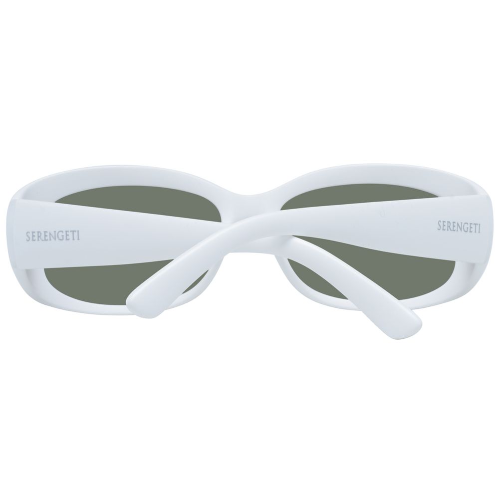 Sunglasses by Serengeti for women in nylon white features an lustrous rectangle full-rim frame design with white coloured frame detailing and polarized category-3-dark-tint lens for a lustrous aesthetic.