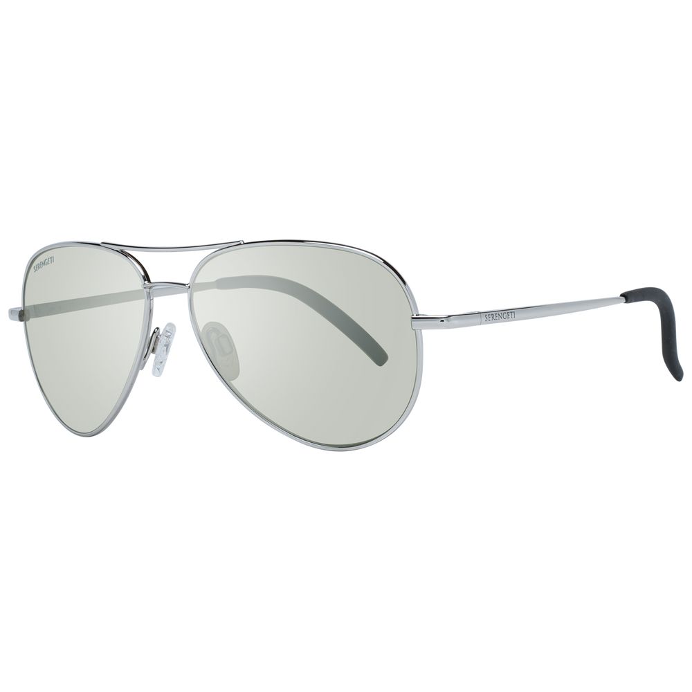 Sunglasses by Serengeti for unisex in wool and green & silver featuring an opulent aviator full-rim frame design with a sophisticated silver coloured frame finish and high-performance category-3-dark-tint polarized lens.
