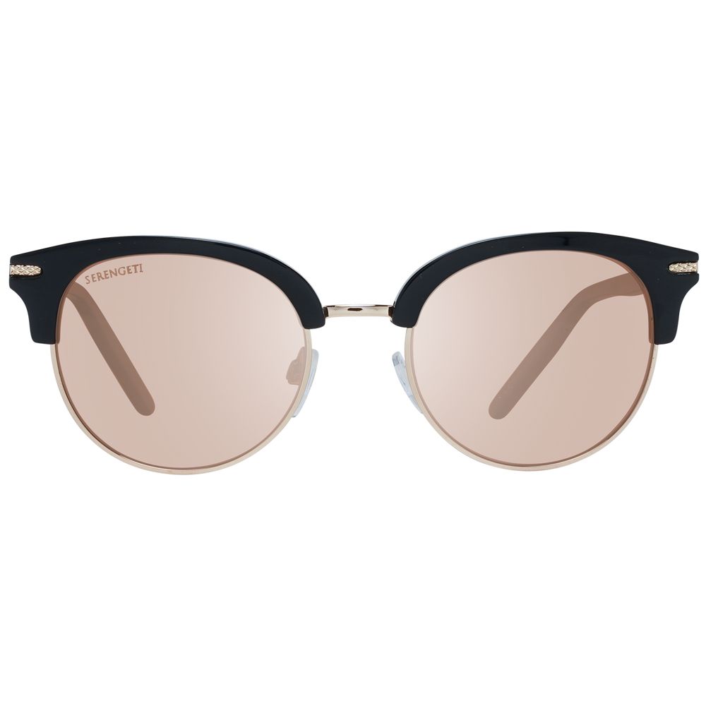 Sunglasses by Serengeti for women in metal & acetate black features an ethereal full-rim round frame design with black coloured frame frames and polarized mirrored category-3-dark-tint lens for a ethereal finish.