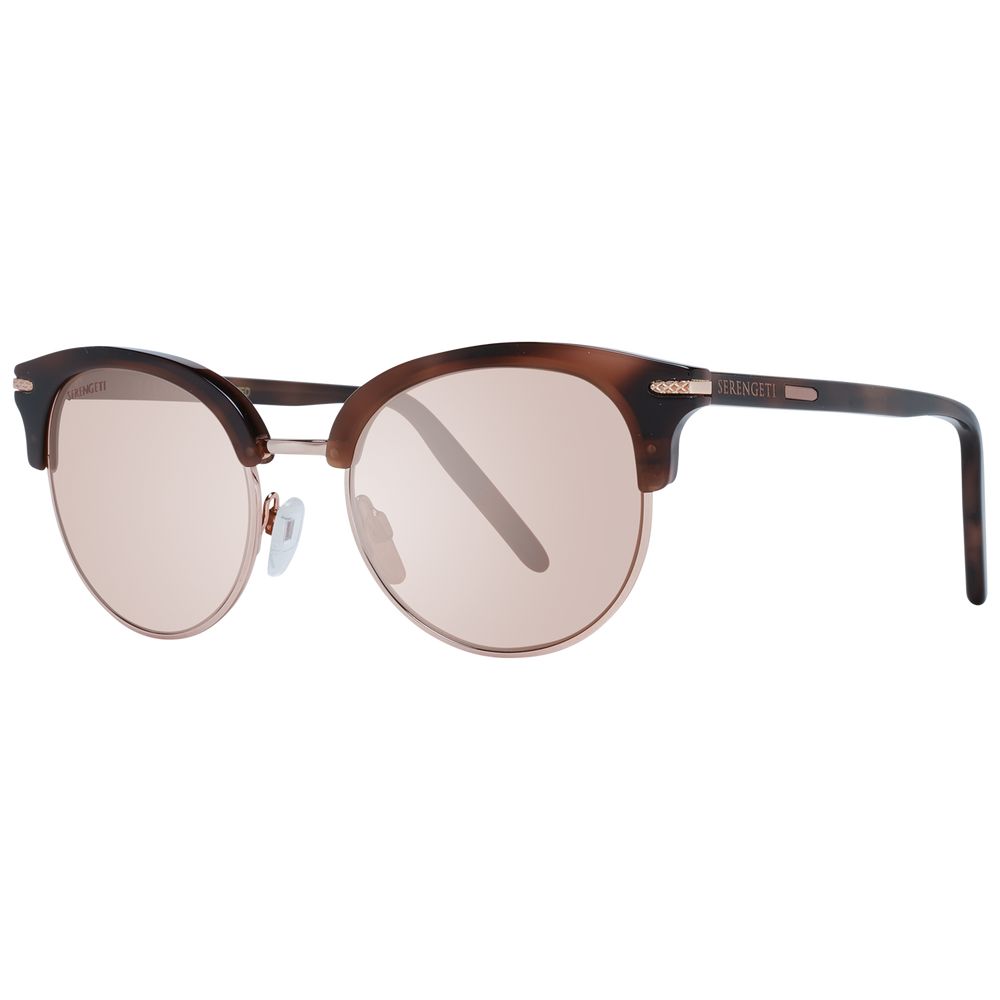 Sunglasses by Serengeti for women in metal & acetate brown showcases a ethereal silhouette, featuring brown coloured frame full-rim round frame design with polarized category-2-medium-tint lens for a ethereal finish.
