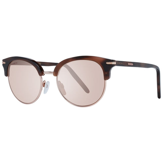 Sunglasses by Serengeti for women in metal & acetate brown showcases a ethereal silhouette, featuring brown coloured frame full-rim round frame design with polarized category-2-medium-tint lens for a ethereal finish.
