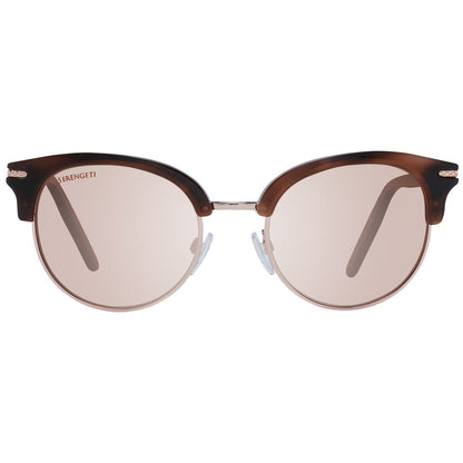 Sunglasses by Serengeti for women in metal & acetate brown features a sumptuous silhouette, showcasing a sumptuous full-rim round frame design in brown coloured frame with high-performance polarized category-2-medium-tint lens.