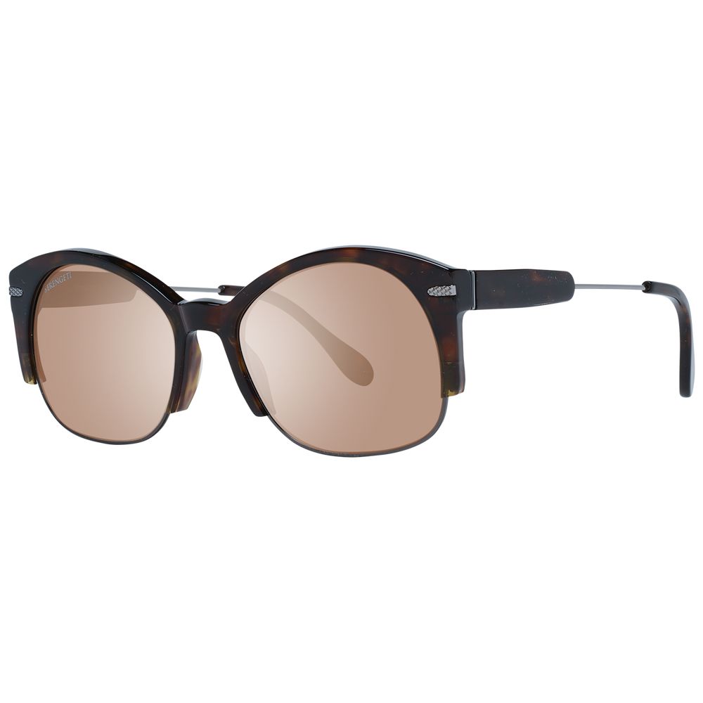 Sunglasses by Serengeti for unisex in metal & acetate brown features an ethereal full-rim round frame design with brown coloured frame frames and polarized category-3-dark-tint lens for a ethereal finish.