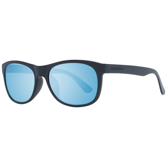 Sunglasses by Serengeti for unisex in plastic and black presents a sumptuous silhouette, featuring black coloured frame and rectangle full-rim frame design with photochromatic mirrored lens for a sumptuous look.