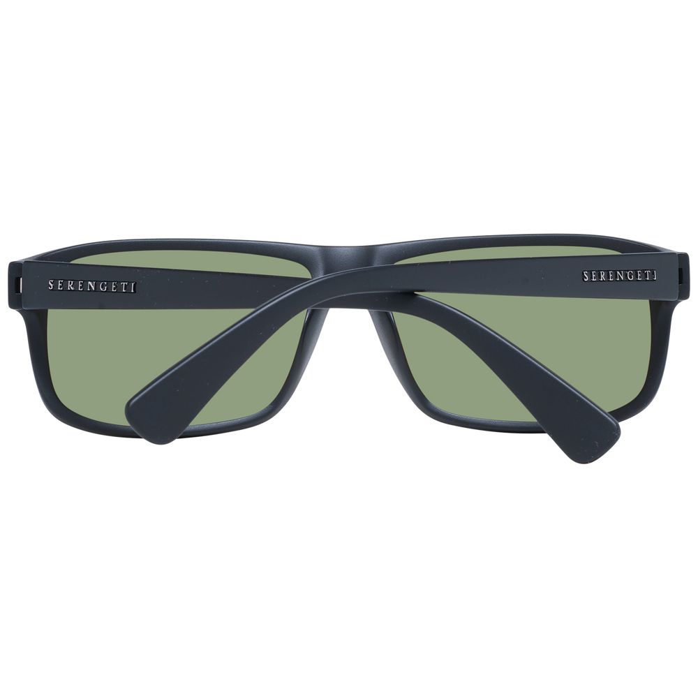 Sunglasses by Serengeti for unisex in plastic and black presents a sumptuous silhouette, featuring black coloured frame and full-rim trapezium frame design with polarized lens for a sumptuous look.