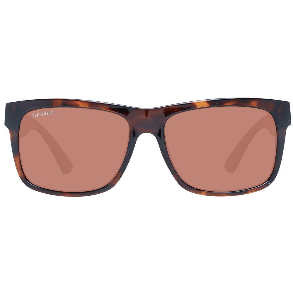 Sunglasses by Serengeti for unisex in plastic and brown featuring an opulent full-rim trapezium frame design with a sophisticated brown coloured frame finish and high-performance polarized lens.