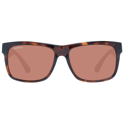 Sunglasses by Serengeti for unisex in plastic and brown featuring an opulent full-rim trapezium frame design with a sophisticated brown coloured frame finish and high-performance polarized lens.