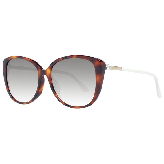 Sunglasses by Jimmy Choo for women in and gradient, brown, gray & multicolor featuring an opulent butterfly full-rim frame design with a sophisticated brown coloured frame finish and high-performance category-3-dark-tint gradient lens.