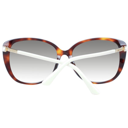 Sunglasses by Jimmy Choo for women in gradient, brown, gray & multicolor features an lustrous butterfly full-rim frame design with brown coloured frame detailing and category-3-dark-tint gradient lens for a lustrous aesthetic.