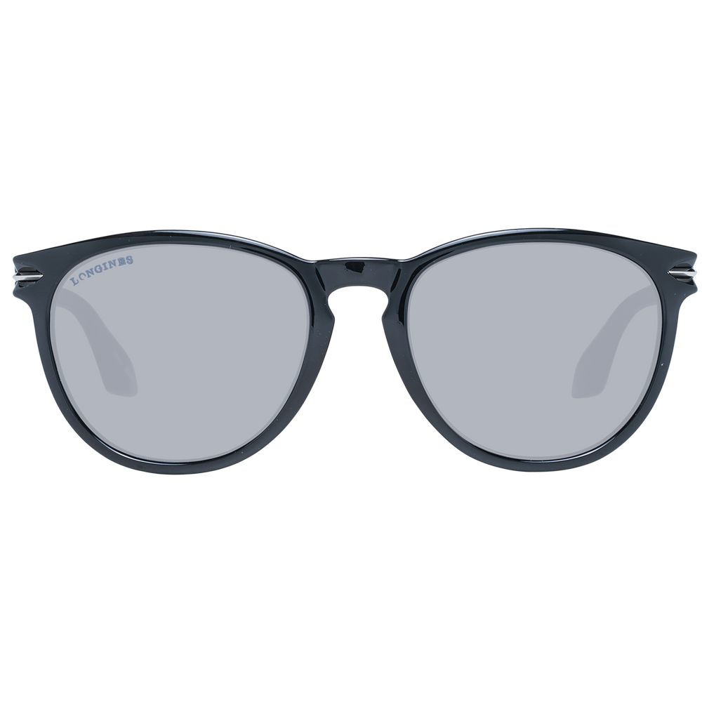 Sunglasses by Longines for unisex in plastic black features a sumptuous silhouette, showcasing a sumptuous full-rim round frame design in black coloured frame with high-performance gradient category-3-dark-tint lens.