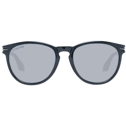 Sunglasses by Longines for unisex in plastic black features a sumptuous silhouette, showcasing a sumptuous full-rim round frame design in black coloured frame with high-performance gradient category-3-dark-tint lens.