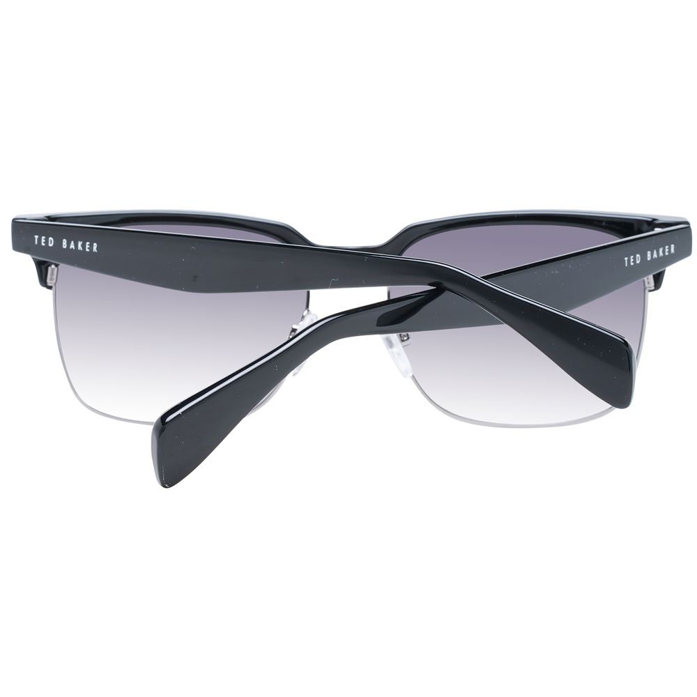 Sunglasses by Ted Baker for men in metal & acetate black features a sumptuous silhouette, showcasing a sumptuous browline full-rim frame design in black coloured frame with high-performance gradient category-3-dark-tint lens.