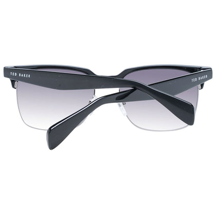 Sunglasses by Ted Baker for men in metal & acetate black features a sumptuous silhouette, showcasing a sumptuous browline full-rim frame design in black coloured frame with high-performance gradient category-3-dark-tint lens.