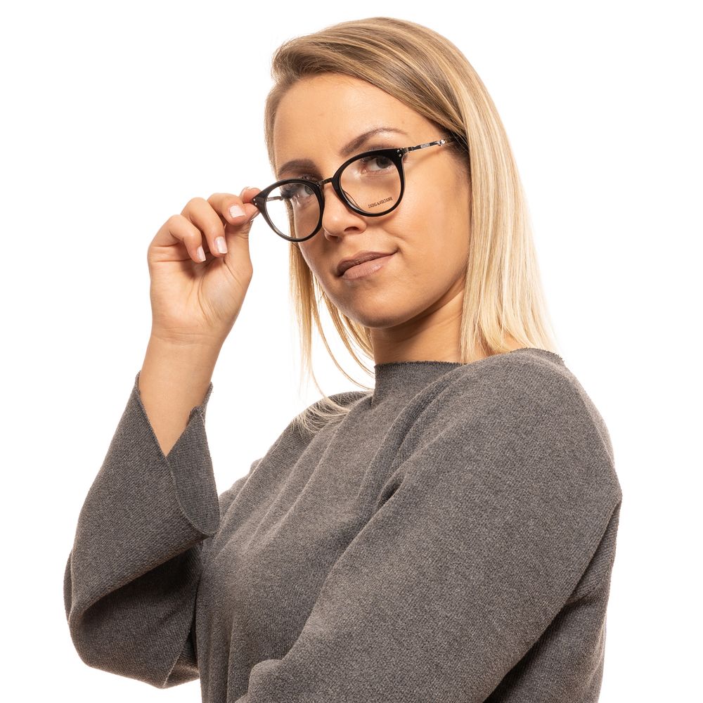Eyeglasses Frames by Zadig & Voltaire for unisex in nylon black showcases a reflective silhouette, artfully incorporating a sophisticated black coloured frame with a distinct full-frame frame design.