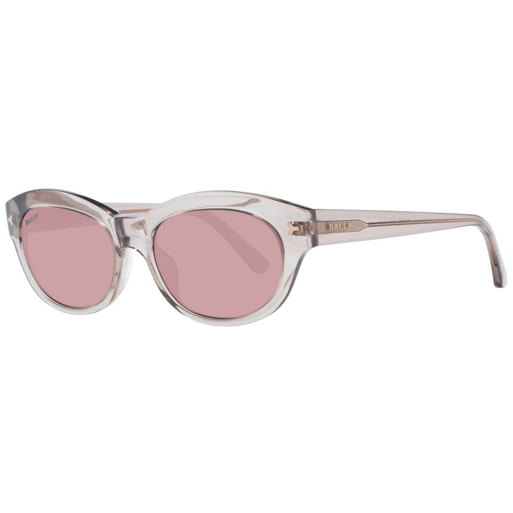 Sunglasses by Bally for women in plastic brown features a sumptuous silhouette, showcasing a sumptuous full-rim oval frame design in brown coloured frame with high-performance non-polarized category-2-medium-tint lens.