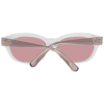 Sunglasses by Bally for women in plastic brown features an lustrous full-rim oval frame design with brown coloured frame detailing and non-polarized category-2-medium-tint lens for a lustrous aesthetic.