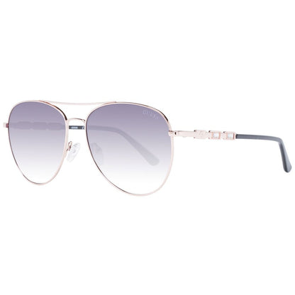 This Sunglasses by Guess for women in metal rose-gold presents a sumptuous silhouette, showcasing a sumptuous aviator full-rim frame design in rose-gold coloured frame and high-performance gradient category-3-dark-tint lens.
