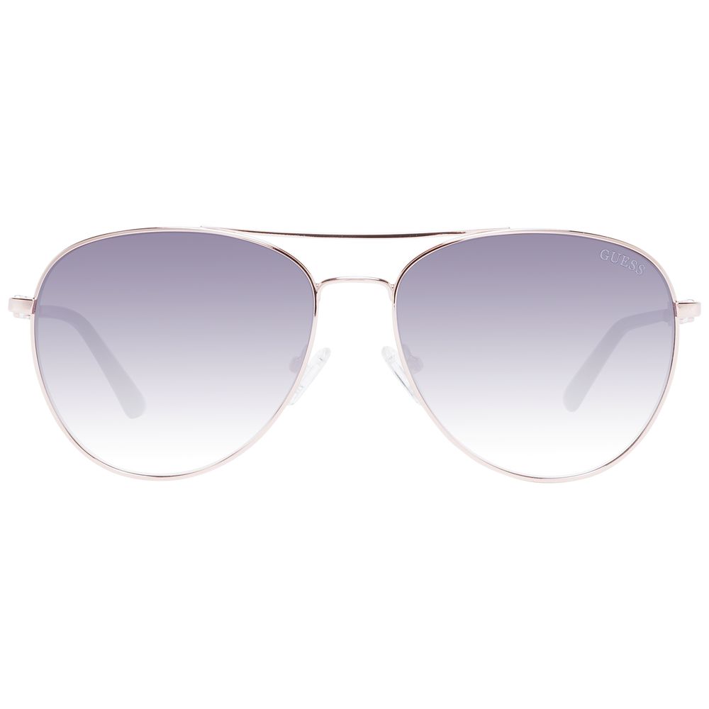 Sunglasses by Guess for women in metal rose-gold features an lustrous aviator full-rim frame design with rose-gold coloured frame detailing and gradient category-3-dark-tint lens for a lustrous aesthetic.