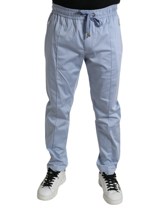 Joggers by Dolce & Gabbana for men in stretch cotton light-blue features an sophisticated and regular-fit with a precise long, creating a sophisticated and sophisticated silhouette.