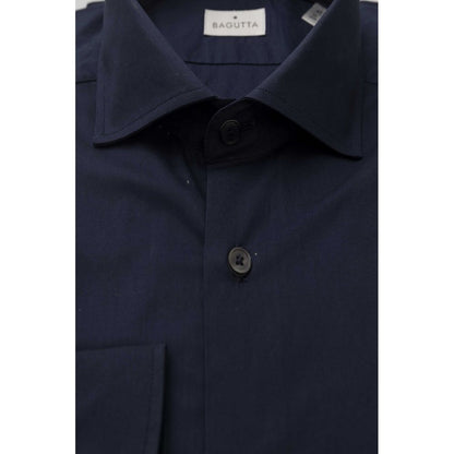 Dress Shirt by Bagutta for men in stretch cotton blue presents a discerning silhouette, showcasing a sophisticated and for a truly discerning finish.