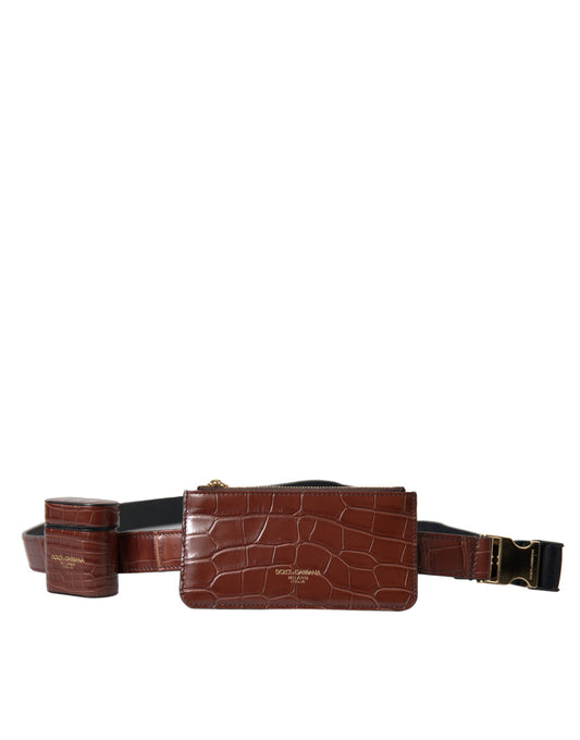 Earbuds Carrying Case by Dolce & Gabbana for women in cotton nylon silk & chiffon brown & gold features a elevated sportive silhouette from the Alligator Skin Leather Earbuds Carrying Case collection, highlighting a elevated sportive design for a truly sophisticated aesthetic.
