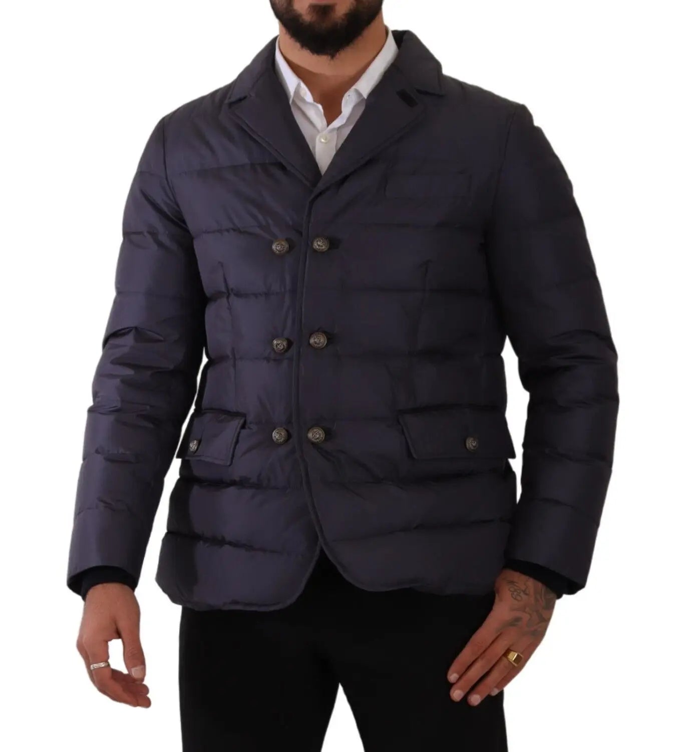 Dolce & Gabbana Men's Blue Silk Goat Coat Blouson Winter Jacket