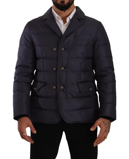 Dolce & Gabbana Men's Blue Silk Goat Coat Blouson Winter Jacket