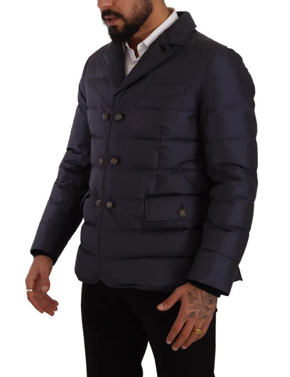 Dolce & Gabbana Men's Blue Silk Goat Coat Blouson Winter Jacket