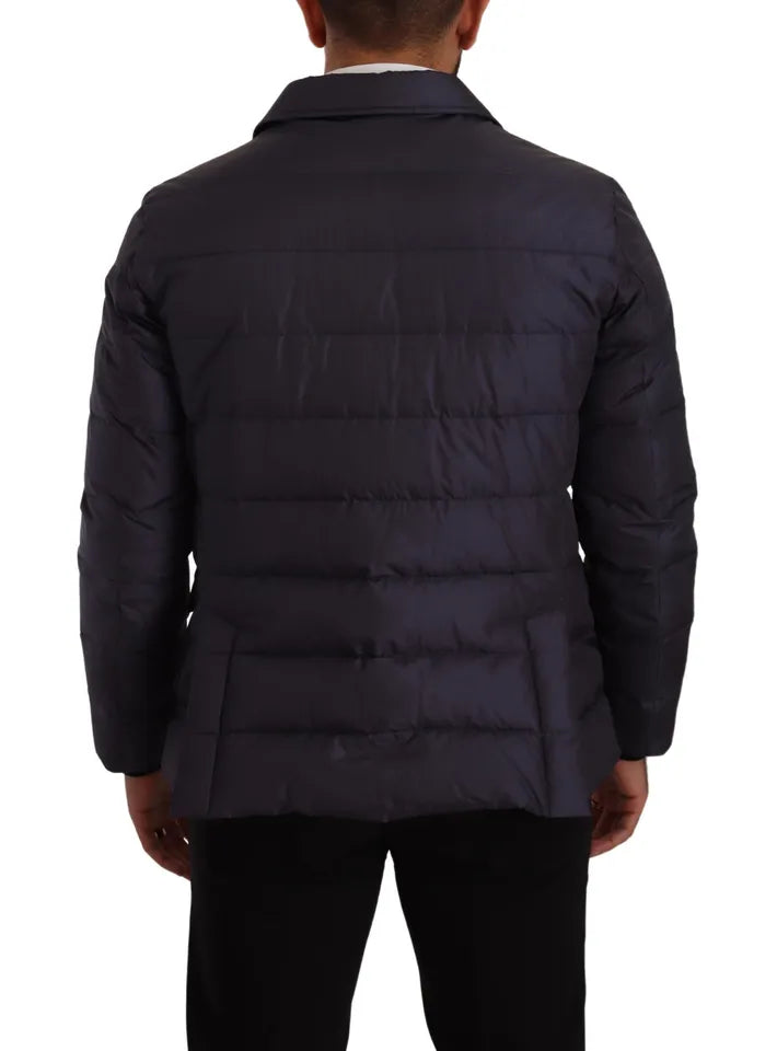 Dolce & Gabbana Men's Blue Silk Goat Coat Blouson Winter Jacket