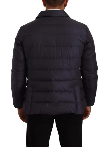 Dolce & Gabbana Men's Blue Silk Goat Coat Blouson Winter Jacket