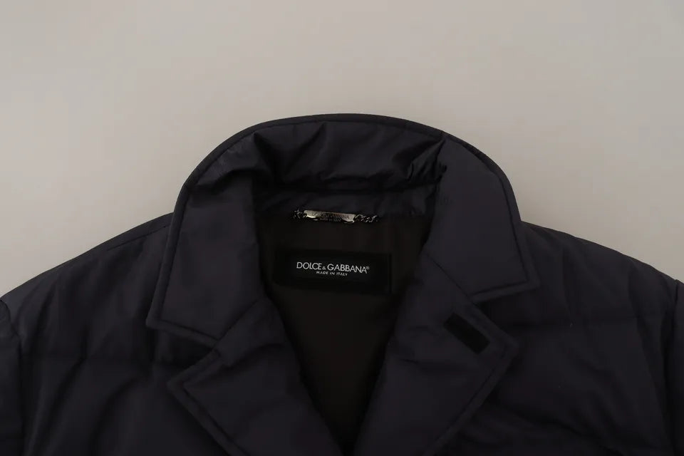 Dolce & Gabbana Men's Blue Silk Goat Coat Blouson Winter Jacket