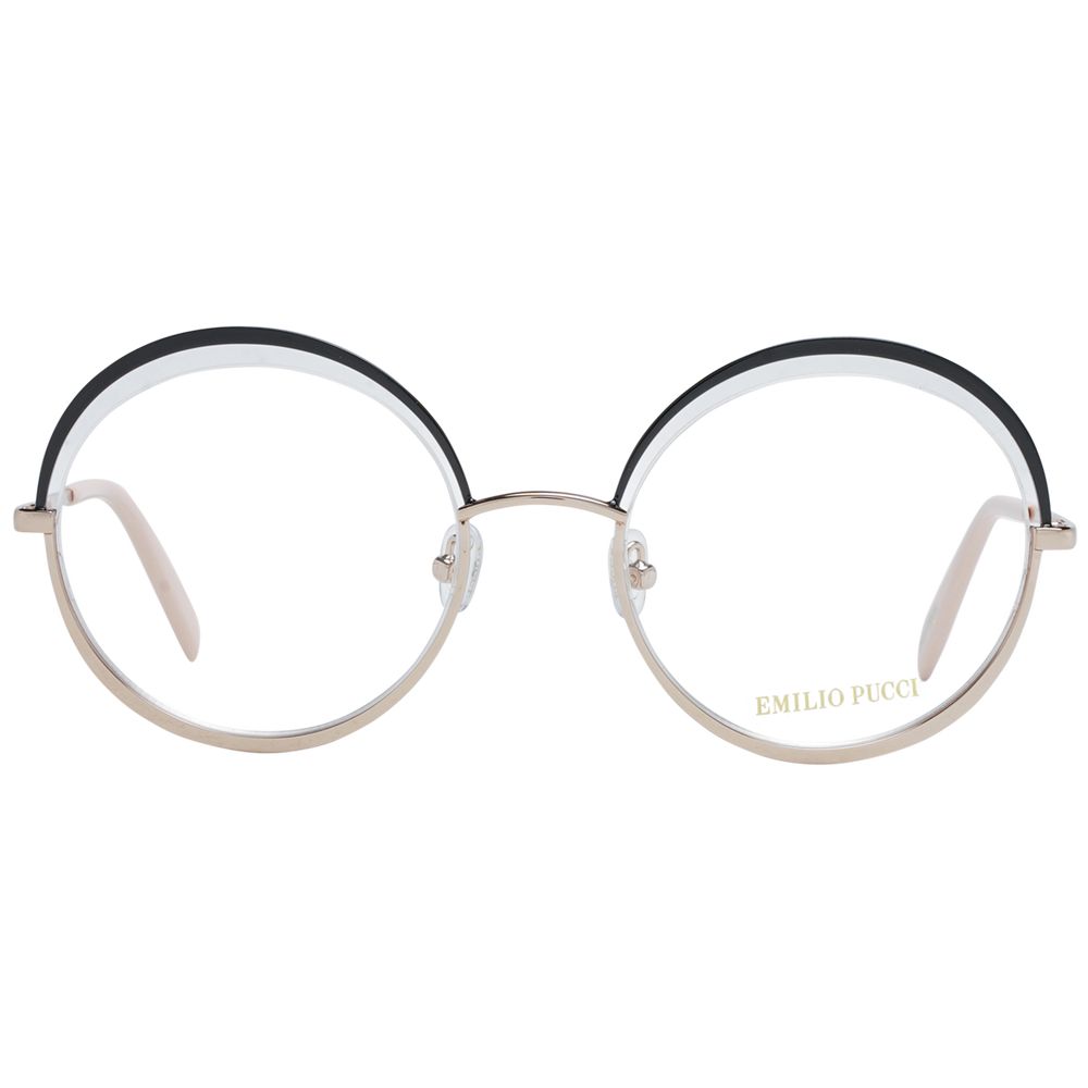 Eyeglasses Frames by Emilio Pucci for women in black showcases a refined half-frame frame design with a refined black coloured frame finish for a refined and sophisticated look.