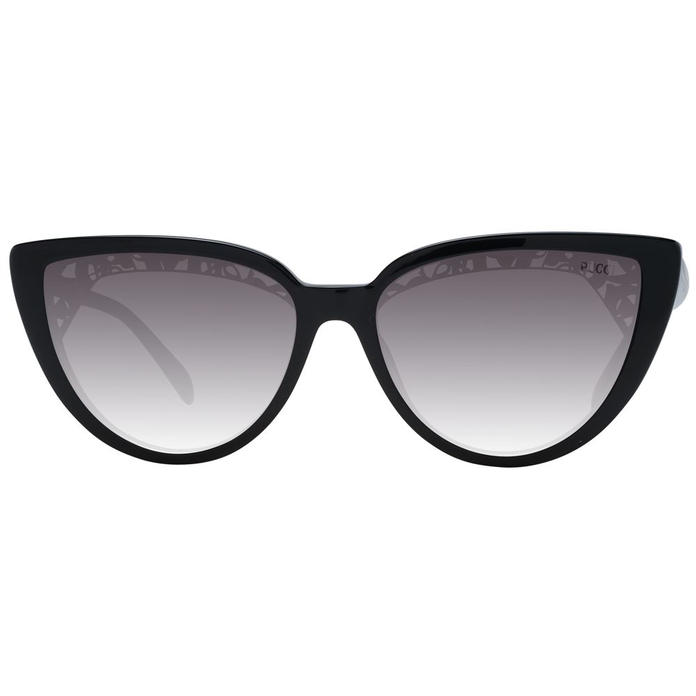 Sunglasses by Emilio Pucci for women in black features an ethereal full-rim cat-eye frame design with black coloured frame frames and gradient category-2-medium-tint lens for a ethereal finish.