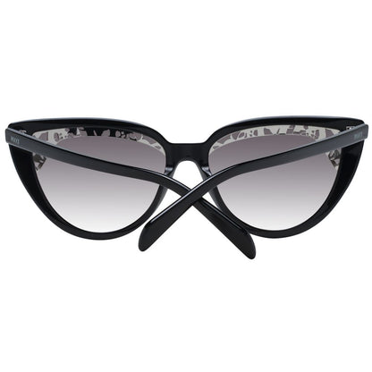 This Sunglasses by Emilio Pucci for women in black presents a sumptuous silhouette, showcasing a sumptuous full-rim cat-eye frame design in black coloured frame and high-performance gradient category-2-medium-tint lens.