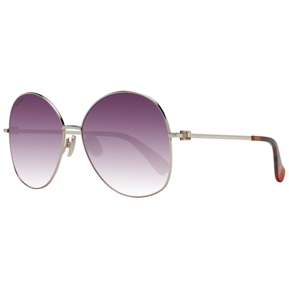 Sunglasses by Max Mara for women in metal gold features a sumptuous silhouette, showcasing a sumptuous full-rim round frame design in gold coloured frame with high-performance gradient category-3-dark-tint lens.