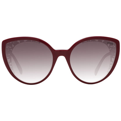 Sunglasses by Emilio Pucci for women in plastic red features an lustrous butterfly full-rim frame design with red coloured frame detailing and gradient category-2-medium-tint lens for a lustrous aesthetic.