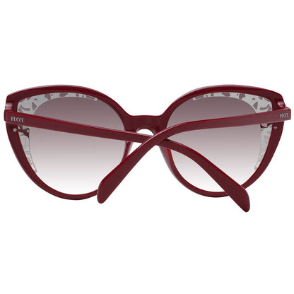 Sunglasses by Emilio Pucci for women in plastic and red featuring an opulent butterfly full-rim frame design with a sophisticated red coloured frame finish and high-performance gradient category-2-medium-tint lens.