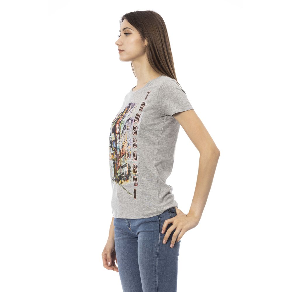 Gray Cotton Short Sleeve Round Neck T-Shirt