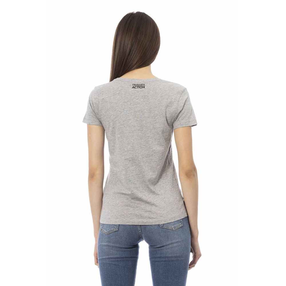 Gray Cotton Short Sleeve Round Neck T-Shirt
