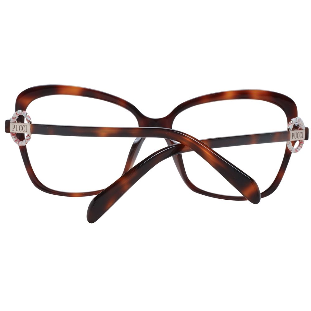 Eyeglasses Frames by Emilio Pucci for women in brown showcases a reflective silhouette, artfully incorporating a sophisticated brown coloured frame with a distinct full-frame frame design.