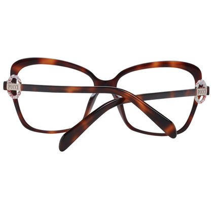 Eyeglasses Frames by Emilio Pucci for women in brown showcases a reflective silhouette, artfully incorporating a sophisticated brown coloured frame with a distinct full-frame frame design.