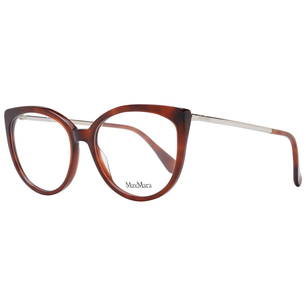 Eyeglasses Frames by Max Mara for women in plastic brown showcases a reflective silhouette, artfully incorporating a sophisticated brown coloured frame with a distinct full-frame frame design.