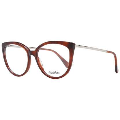 Eyeglasses Frames by Max Mara for women in plastic brown showcases a reflective silhouette, artfully incorporating a sophisticated brown coloured frame with a distinct full-frame frame design.
