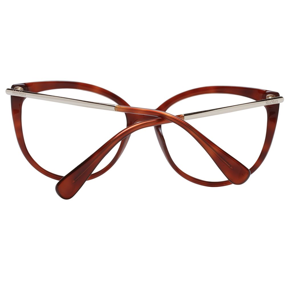 Eyeglasses Frames by Max Mara for women in plastic brown showcases a reflective silhouette, artfully incorporating a sophisticated brown coloured frame with a distinct full-frame frame design.