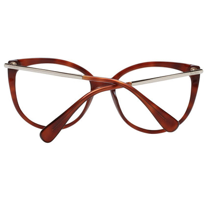 Eyeglasses Frames by Max Mara for women in plastic brown showcases a reflective silhouette, artfully incorporating a sophisticated brown coloured frame with a distinct full-frame frame design.