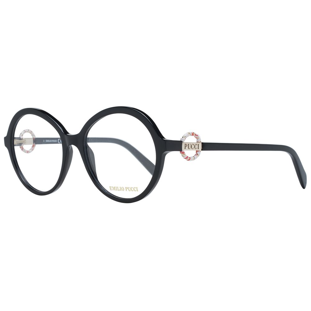Eyeglasses Frames by Emilio Pucci for women in plastic black features an refined silhouette, showcasing a sophisticated black coloured frame and refined full-frame frame design for a refined look.