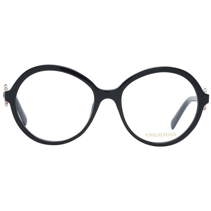 Eyeglasses Frames by Emilio Pucci for women in plastic and black showcases an refined full-frame frame design featuring a sophisticated black coloured frame for an refined and refined aesthetic.